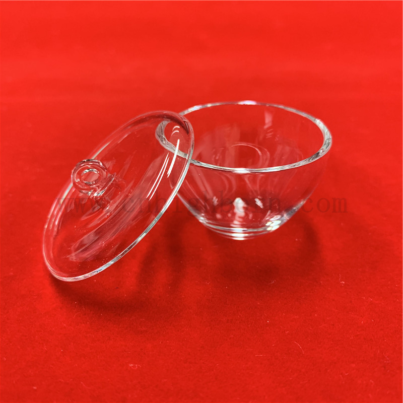 定制透明熔融石英玻璃坩埚带盖